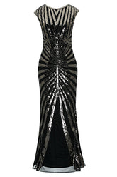 Schwarz Mermaid 1920er Pailletten Flapper Kleid
